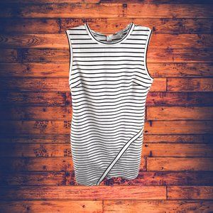 Asymmetrical Striped Bodycon Black & White Dress (Olivia Grey) L